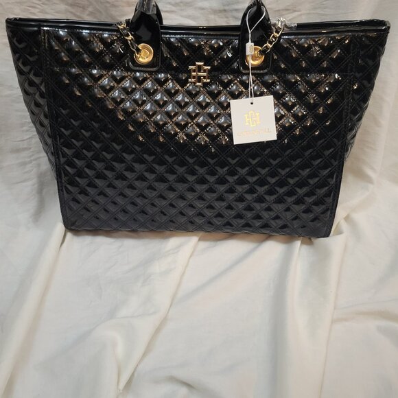 Caroline Hill Melissa Black Patent Leather Tote Handbag - Picture 7 of 11